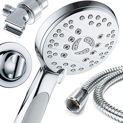 High Pressure 6-setting Luxury Handheld Shower Head – Extra Long 6 Foot Stainless Steel Hose – Anti Clog Jets – Anti Slip Grip – Top US Brand – Includes Extra Wall Bracket – Chrome Finish - color: Chrome, style: 2.5 Gallons Per Minute