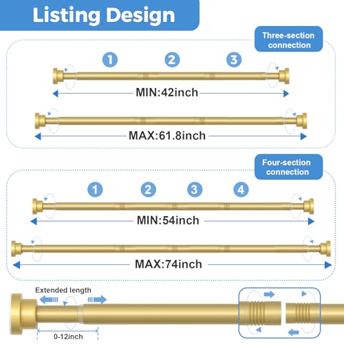 Shower Curtain Rod 45-77 Inch Gold Shower Rod Tension Rod Adjustable | Curtain Rod No Drilling Tension Curtain Rod Shower Rods for Bathroom Tension Shower Curtain Rod - color: Gold, size: 45" to 77"-1Pcs