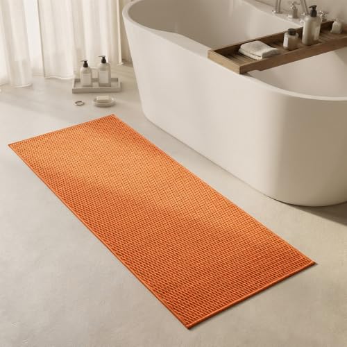 Triohero Bathroom Runner Rug, Long Bath Mat Washable Thin Quick Dry Low Pile Bathroom Runner Rugs 24 x 60 Non Slip, Orange 24"x60" - color: Orange, size: 24"x60"