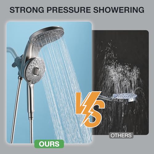 High Pressure Rain Shower Head with Handheld Spray Combo Fixed Showerhead Dual Shower Head Set 10 Sprays Detachable Hand Held Showerheads Built-in Magnetic System Brushed Nickel - color: Brushed Nickel