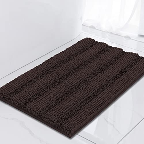 Turquoize Luxury Chenille Bath Rug for Bathroom Rugs Extra Absorbent Bath Mat Non Slip Microfiber Shower Rug for Bathroom Microfiber Shaggy Carpet Rug Size, 17"x 24", Brown - color: Chocolate, size: 17" x 24"