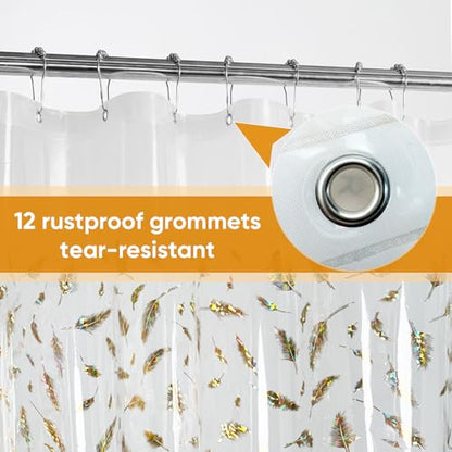Holographic PEVA Shower Curtain Liner, Glitter Feather Pattern, 70x72 in | Dual-Sided Gold & Multicolor, Waterproof Clear PEVA, 3 Bottom Magnets, 12 Rustproof Grommets, Fits Stalls and Tubs - color: Feather