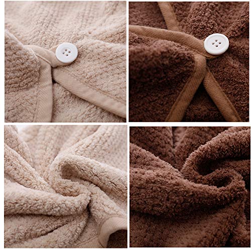 M-bestl 2 Pack Hair Drying Towels,Hair Wrap Towels,Absorbent Microfiber Hair Towel Turban with Button Design to Dry Hair More Quicker（Coffee&Khaki） - color: Coffee&khaki
