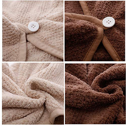 M-bestl 2 Pack Hair Drying Towels,Hair Wrap Towels,Absorbent Microfiber Hair Towel Turban with Button Design to Dry Hair More Quicker（Coffee&Khaki） - color: Coffee&khaki