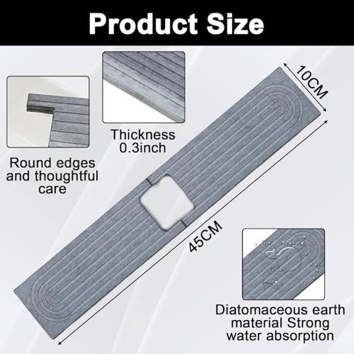 Kitchen Sink Faucet Mat, 17.7'' Diatomite Quick Drying Stone Sink Tray, Prevents Moisture Buildup, Suitable for Bathroom Kitchen Counter Top Faucet Around Splash Guard[Light Gray, 17.7" x 3.9"]