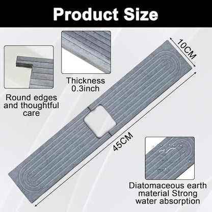 Kitchen Sink Faucet Mat, 17.7'' Diatomite Quick Drying Stone Sink Tray, Prevents Moisture Buildup, Suitable for Bathroom Kitchen Counter Top Faucet Around Splash Guard[Light Gray, 17.7" x 3.9"]