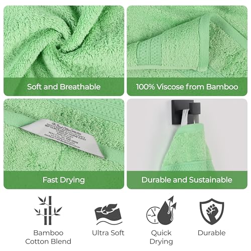 Superior Rayon From Bamboo Cotton Blend 6 Piece Towel Set, Bathroom, Gym, Spa, Essentials, Includes; 2 Face Towels/ Washcloths 13” x 13”, 2 Hand Towels 16” x 30”, 2 Bath Towels 30” x 54”, Spring Green