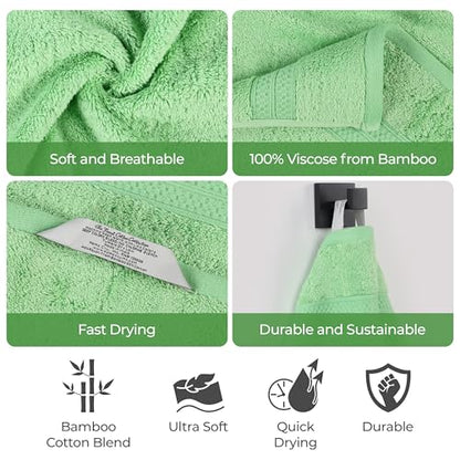 Superior Rayon From Bamboo Cotton Blend 6 Piece Towel Set, Bathroom, Gym, Spa, Essentials, Includes; 2 Face Towels/ Washcloths 13” x 13”, 2 Hand Towels 16” x 30”, 2 Bath Towels 30” x 54”, Spring Green