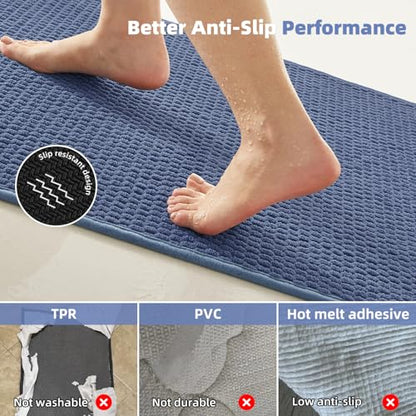 TYUU Bathroom Rugs Non Slip Washable, Super Absorbent Thin Bath Mat Small Quick Dry Low Pile Bathroom Rug, Denim Blue 16"x24" - color: Denim Blue01, size: 1'4" X 2' (Rectangular)