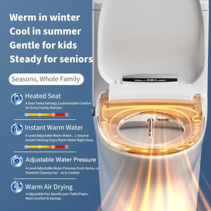Electric Bidet Toilet Seat Elongated Warm Water Bidet With Dryer | Luxury Smart Bidet with LED Display Panel, Adjustable Pressure, Steel Nozzle, Soft-Close, Wireless Remote, for Villa & Family