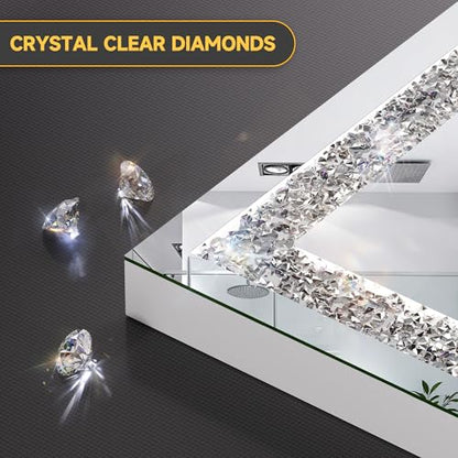 WINNICE 32" x 24" LED Diamond Wall Mirror, Dim & Anti-Fog | Crystal glass, dimmable & anti-fog, mounts vertical/horizontal, ideal for bathroom, bedroom, living room. - size: 24"L x 32"W