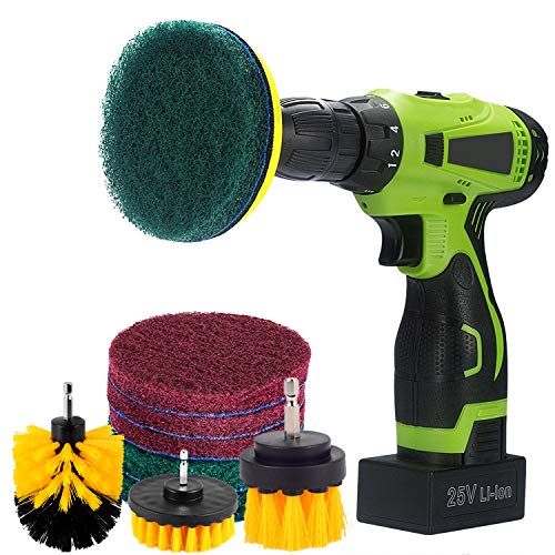 Kichwit 4 Inch Drill Power Brush Tile Scrubber Scouring Pads Cleaning Kit | 2 Inch Small Brush Included, Heavy Duty Household Cleaning Tool (Drill NOT Included) - size: 4 Inch + 2 Inch