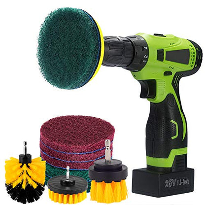 Kichwit 4 Inch Drill Power Brush Tile Scrubber Scouring Pads Cleaning Kit | 2 Inch Small Brush Included, Heavy Duty Household Cleaning Tool (Drill NOT Included) - size: 4 Inch + 2 Inch