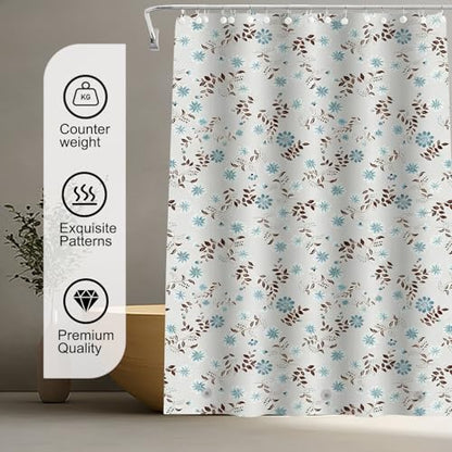 TIKABC Shower Curtain Liner, 4G PEVA Shower Liner, Plastic Waterproof Shower Curtains, 72x72 inch with Grommet Holes 3 Magnetic Weights - color: Black Leaf Blue Flower