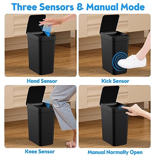 Bathroom Trash Can with Lid, KOEYLE 2 Pack 2.2 Gallon Automatic Touchless Garbage Can, Small Motion Sensor Smart Trash Can, Slim Waterproof Trash Bin for Bedroom, Bathroom, Office, Living Room (Black) - color: 2 Pack 2.2 Gallon Black