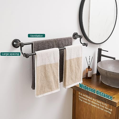 Hoimpro Adjustable Retractable 15-27 Inches Stainless Steel Bathroom Towel Bar, Bathroom Accessories Bath Hotel Double Towel Bar Rod Hanger Wall Mounted Towel Holder Towel Rack, Oil Rubbed Bronze | Oil Rubber Bronze, Adjustable 16-26", Wall Mounted, Stain