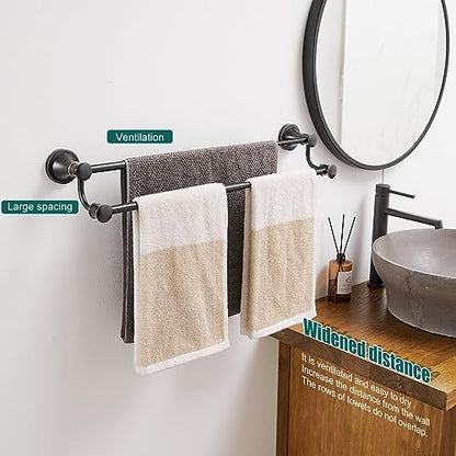 Hoimpro Adjustable Retractable 15-27 Inches Stainless Steel Bathroom Towel Bar, Bathroom Accessories Bath Hotel Double Towel Bar Rod Hanger Wall Mounted Towel Holder Towel Rack, Oil Rubbed Bronze | Oil Rubber Bronze, Adjustable 16-26", Wall Mounted, Stain