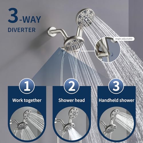 2 Handle Shower Faucet Set with Tub Spout Bathtub Shower Faucet Combo Set Shower System Complete Tub and Shower Trim Kit Brushed Nickel Wall Mounted Two Handles Shower Fixtures - color: Brushed Nickel