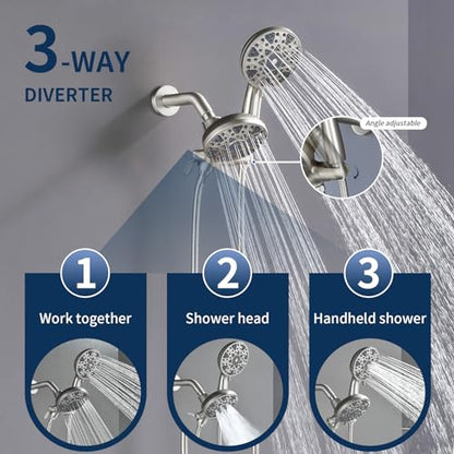 2 Handle Shower Faucet Set with Tub Spout Bathtub Shower Faucet Combo Set Shower System Complete Tub and Shower Trim Kit Brushed Nickel Wall Mounted Two Handles Shower Fixtures - color: Brushed Nickel