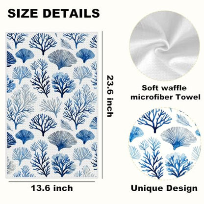 2 Pcs Coastal Beach Waffle Kitchen Towel Soft Absorbent Hand Tea Towels - color: Multi 1571
