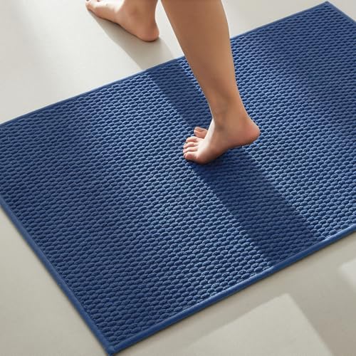 TYUU Bathroom Rugs Non Slip Washable, Super Absorbent Thin Bath Mat Quick Dry Low Pile Bathroom Rug, Navy Blue 24"x47" - color: Navy Blue, size: 2' X 3'11" (Rectangular)