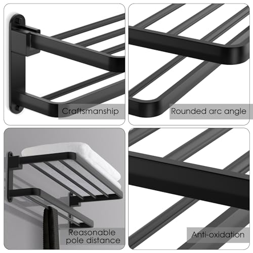 BOZWELL Bathroom Lavatory Towel Rack with Two Towel Bars,20-Inch Towel Holder with Shelf BZ105-A (Matte Black) - color: Matte Black, size: 20 inch (50 cm)