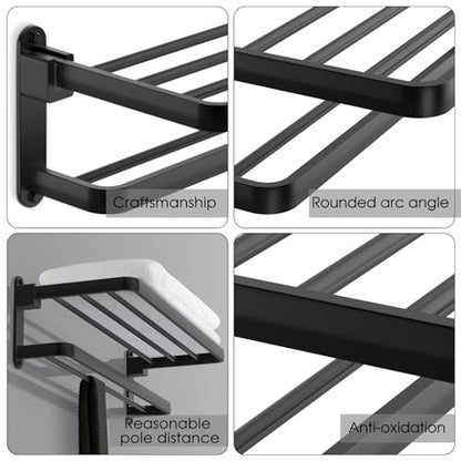 BOZWELL Bathroom Lavatory Towel Rack with Two Towel Bars,20-Inch Towel Holder with Shelf BZ105-A (Matte Black) - color: Matte Black, size: 20 inch (50 cm)
