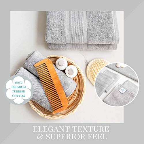 Luzia 8 Piece Bathroom Towel Set - 100% Turkish Cotton, Premium Quality - 2 Bath Towels 2 Hand Towels and 4 Washcloths (Light Grey) - color: Light Grey