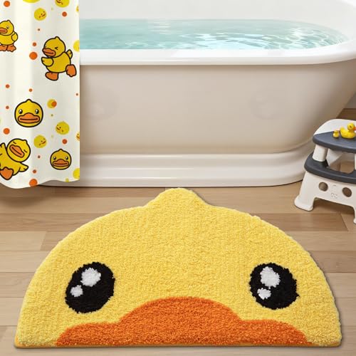LUMI Cute Animal Bathroom Rugs, Soft Absorbent Non Slip Bath Mats, 18"x28" | Yellow Rubber Duck Design, Quick Dry Microfiber, Machine Washable, Ideal Floor Mat for Shower Sink Bathtub Kid’s Room Decor - color: Aqua Duck