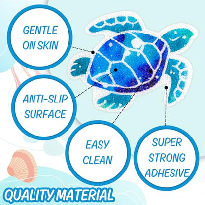 AnyDesign Non-Slip Bathtub Stickers Under The Sea Adhesive 20Pcs Blue Ocean Animal Seaweed Turtle Anti Slip Shower Tread Adhesive Applique Decal with Scraper for Summer Bathroom Floor