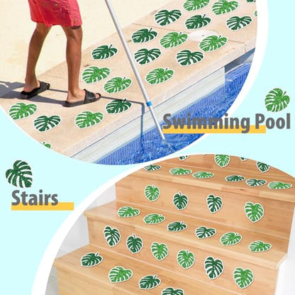 Yaomiao 24 Pcs Palm Leaf Non Slip Bathtub Stickers with Scraper | Shiny, Sparkle, Glitter, Peva, 4.53inch, Easy Apply, No Residue, for Bathroom, Shower Stairs Floor, Safety,Cute, Grip - style: Palm Leaf