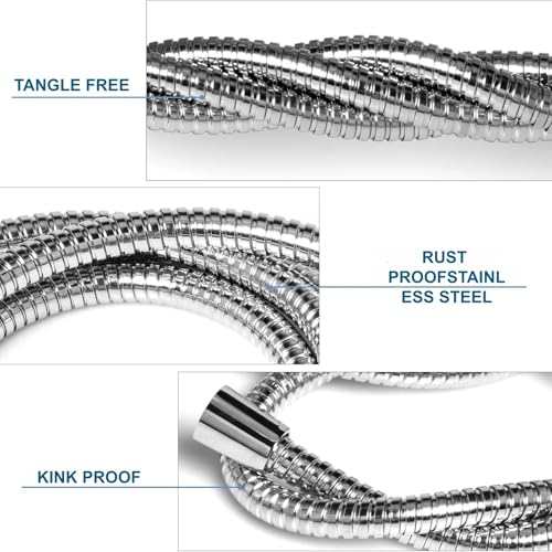 59-Inch Extra Long Stainless Steel Shower Hose – Flexible Chrome Handheld Shower Head Hose with Brass Insert & Nut, Perfectly Fits All Types of Faucets