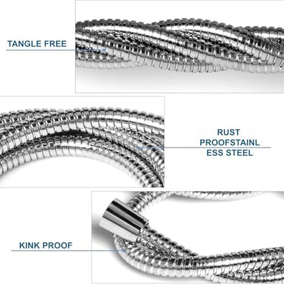 59-Inch Extra Long Stainless Steel Shower Hose – Flexible Chrome Handheld Shower Head Hose with Brass Insert & Nut, Perfectly Fits All Types of Faucets