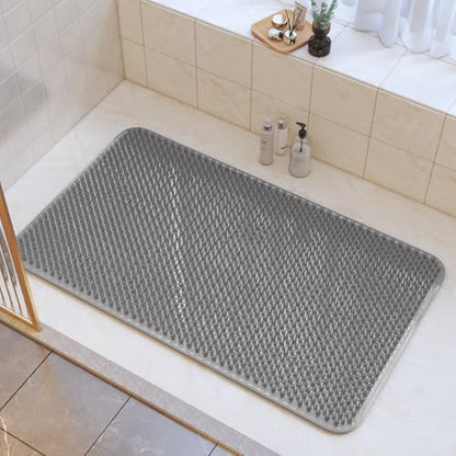 Shower Foot Scrubber Mat, Non Slip Shower Feet Mat Grey 16"x27" | Silicone Exfoliating With Suction Cups And Drain Holes, Quick Drying Soft Bathtub Mat, Machine Washable Drainage Bathroom Mat - color: Grey