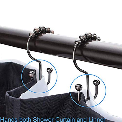 Double Glide Roller Shower Curtain Hooks, Oil Rubbed Bronze,12PCS | 100% Stainless Steel, Curtain Hooks Rings for Bathroom Shower Rods Curtains and Liners, Easy Glide Rollers - color: Oil,bronze