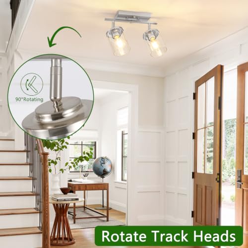 FadimiKoo 2-Lights Brushed Nickel Kitchen Track Lighting Fixtures Ceiling Mount, Adjustable Hallway Light Fxitures with Clear Glass Shade, Modern Spotlight Fixtures for Living Room Foyer Stairway - color: Brushed Nickel, size: 2-Lights