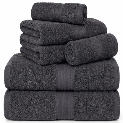 100% Cotton Bathroom Towel Set, 600 GSM, Soft & Absorbent, 6 Piece Set (2 Bath Towels, 2 Hand Towels, 2 Washcloths), Gray - color: Grey, size: Towel Set of 6