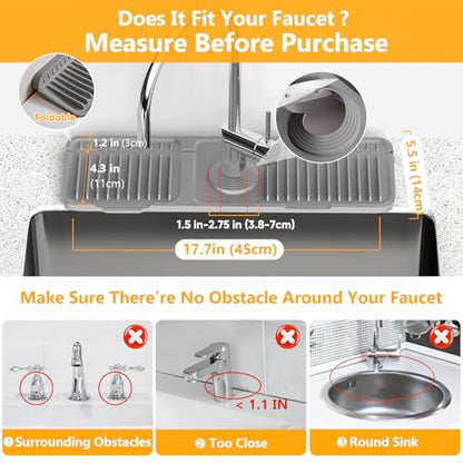 17.7'' Faucet Mat for Kitchen Sink Splash Guard[7° Slope Fast Self-draining][Snap Lock Fit] Folding Kitchen Sink Faucet Mat Splash Guard Kitchen Sink Area Water Splash Guard Behind Faucet Draining Mat - color: Gray, size: 17.7" x 5.5"