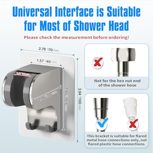 JONKEAN 3m Shower Head Holder Without Drilling Brushed Nickel, 1 Pack | 2 Practical Hooks Design, Angle Adjustable Bracket, Fits G1/2 Shower Hose, Easy to Install No drilling Required - style: Brushed Nickel