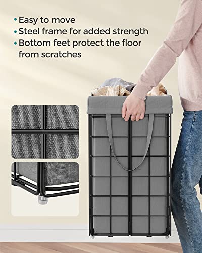 SONGMICS 29 Gal. (110L) Laundry Basket, Laundry Hamper, Collapsible Clothes Hamper, Removable and Washable Liner, Metal Wire Frame, for Bedroom Bathroom, Black and Gray ULCB111G01 - color: Black + Gray, size: 110 L