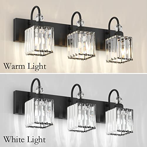 Ralbay Modern Crystal Black Vanity Light 3 Light Bathroom Light Fixtures Over Mirror Matte Black Crystal Bathroom Wall Lighting - color: Square-Black, size: 3-light