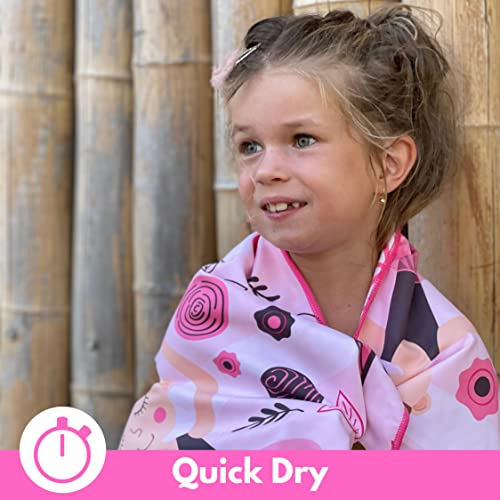 Microfiber Kids Toddler Beach Towel, Quick Dry, Sand Free, 60x30 | Pool towel, ultra-soft, girls and boys, travel pouch, camping travel vacation, toallas playas - color: Ballerina