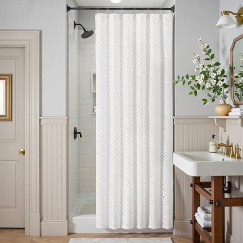 jinchan Small Stall Taupe and White Shower Curtain 36x72 Inches Inky Herringbone Chevron Zig Zag Waterproof Fabric Modern Farmhouse Shower Curtains for Bathroom with 7 Hooks - color: Inky Taupe, size: 36"W x 72"L (Pack of 1)