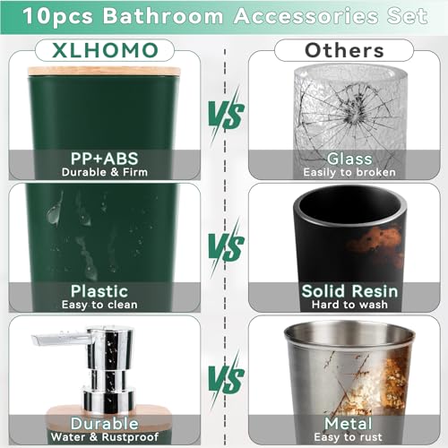 Bathroom Accessory Set 9 Piece Hunter Green Bathroom Set with Trash Can Bathroom Accessories Green Bathroom Decor - size: Bath Set, style: Dark Green