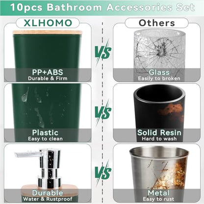 Bathroom Accessory Set 9 Piece Hunter Green Bathroom Set with Trash Can Bathroom Accessories Green Bathroom Decor - size: Bath Set, style: Dark Green