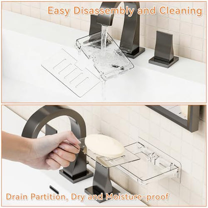 SUOXING 2 Pack Bar Soap Holder for Shower Wall,Self Draining Adhesive Soap Holder,Rustproof Wall Mounted Acrylic Shower Soap Rack & Caddy for Bathroom,Bath,Kitchen,No Drilling PlasticSoap Shelf,Clear - color: Clear