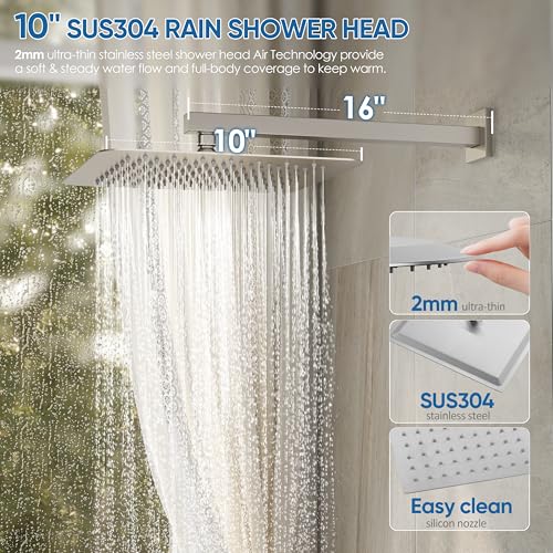 Tub Shower System with 10" Rain Head, Handheld & Valve Kit | All-Metal Tub Shower Faucet Set, Wall Mounted Rain Showerhead, Handheld Spray, Includes Valve and Trim Kit, Brushed Nickel - color: Brushed Nickel 10