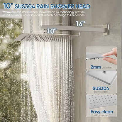 Tub Shower System with 10" Rain Head, Handheld & Valve Kit | All-Metal Tub Shower Faucet Set, Wall Mounted Rain Showerhead, Handheld Spray, Includes Valve and Trim Kit, Brushed Nickel - color: Brushed Nickel 10