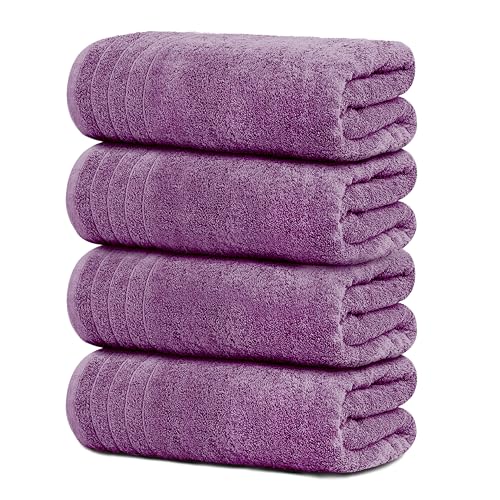 4 Piece Extra Large Bath Towels 30 x 60 Inches, Purple | 100% Cotton, Larger & Lighter Weight, Quicker to Dry, Super Soft and Absorbent, Perfect for Bathroom - color: Purple