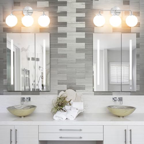 Elagant Modern Brushed Nickel Bathroom Vanity Lights, 3-Lights Bathroom Light Fixtures with Milky White Globe Glass Shade, Bathroom Wall Sconces Light over Mirror Dressing Table Bedroom Living Room - color: Nickel, size: 3 light